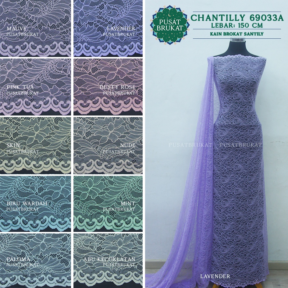 KAIN BROKAT CHANTILLY / BRUKAT SANTILY 69033A, LEBAR 150CM [harga per 0.5m]