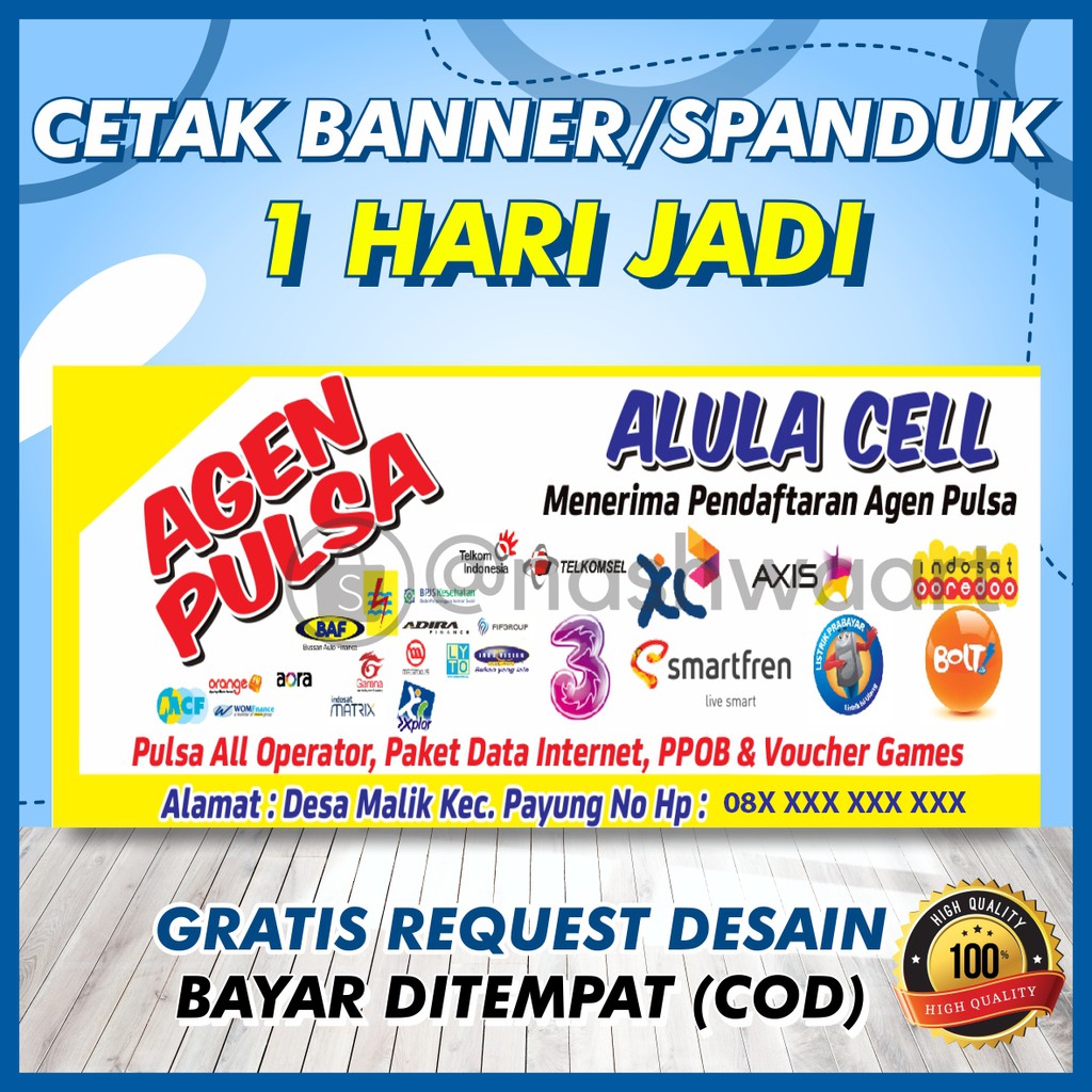 BANNER SPANDUK BACKDROP BALIHO UMBUL USAHA BISNIS TOKO KONTER CELL TABEL DAFTAR HARGA JUAL PULSA HP