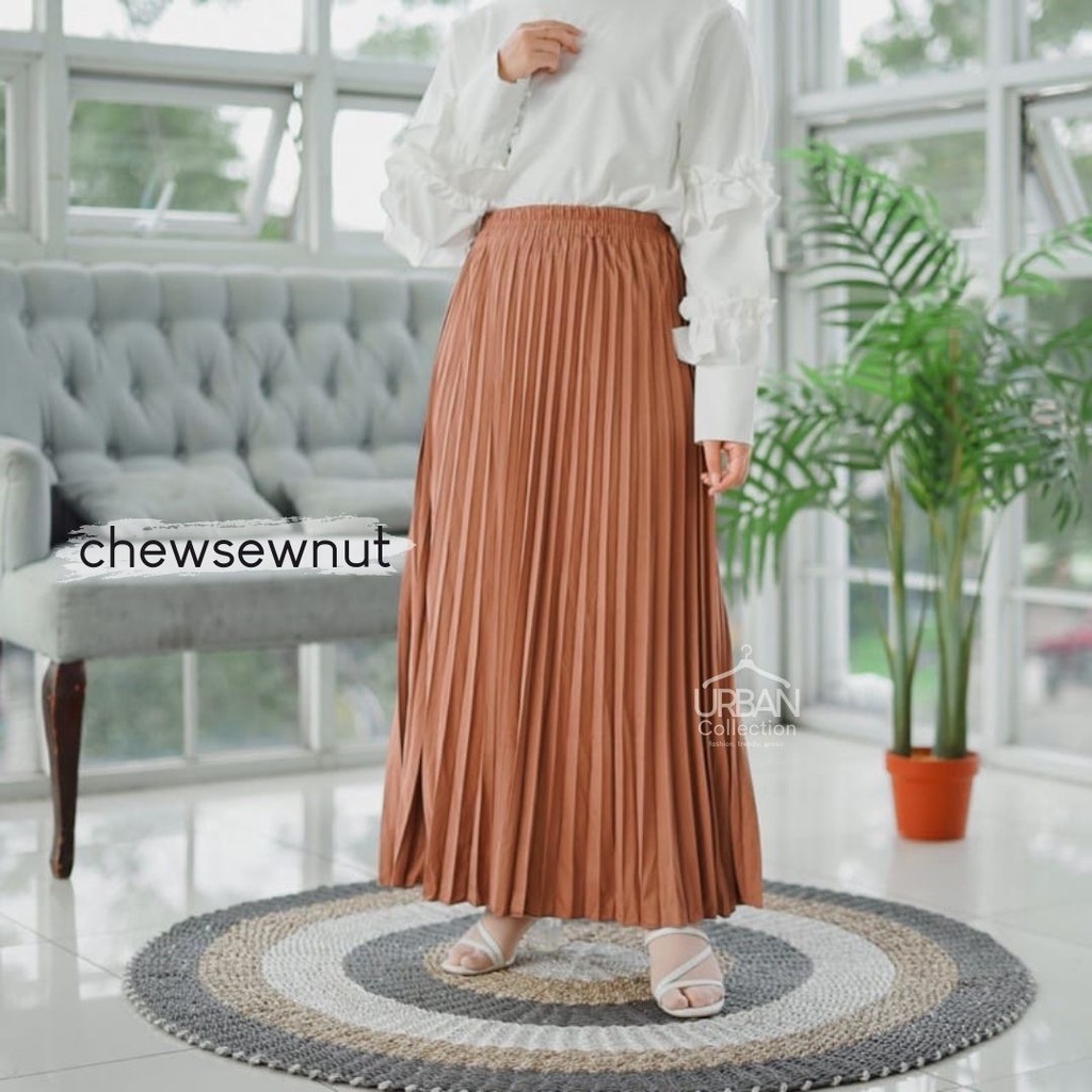 ROK PLISKET PREMIUM / ROK PLISKET PANJANG / ROK PLISKET WANITA / ROK PLISKET MAYUNG / BASIC PLEATED SKIRT [ COKLAT SERIES ]