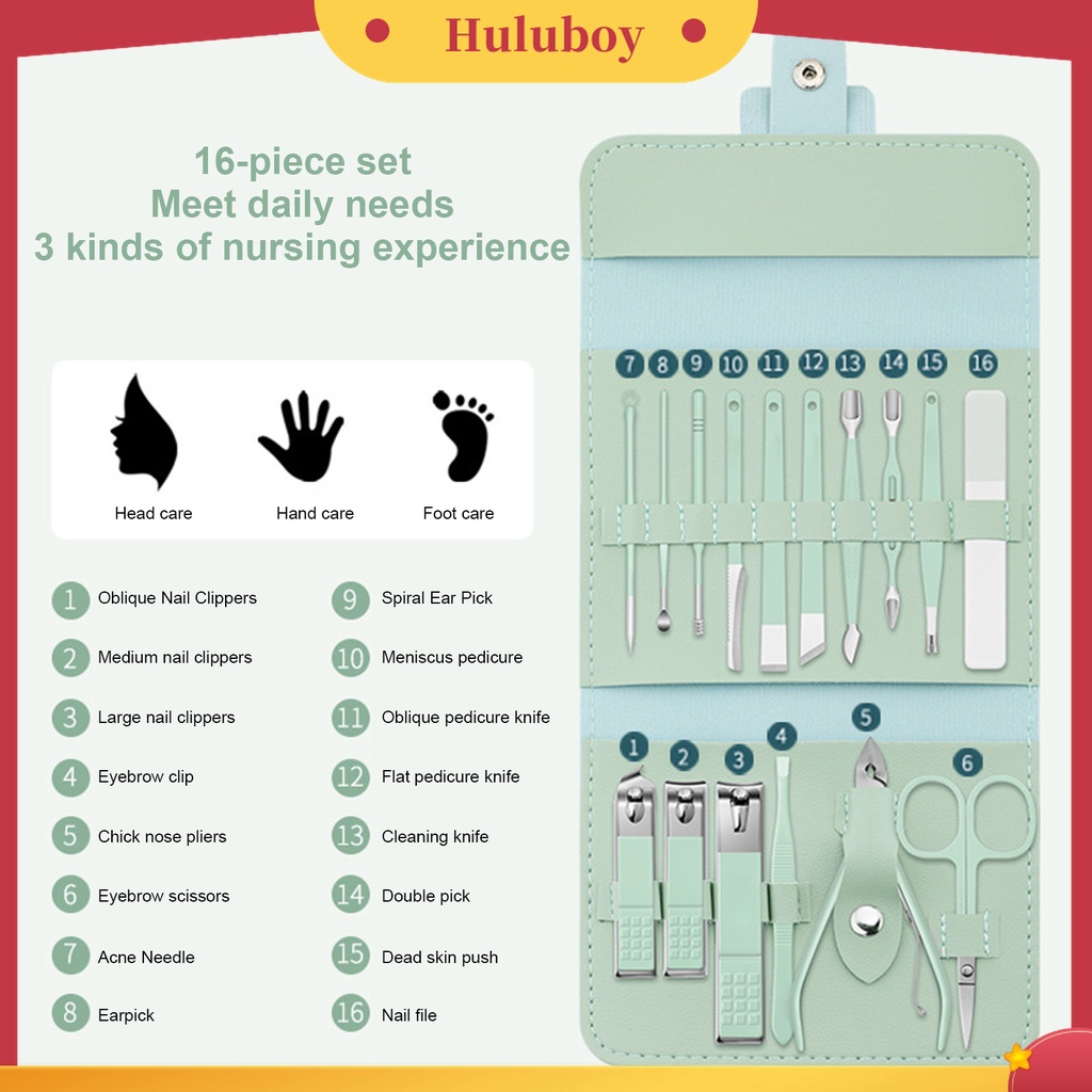 Huluboy Huluboy♡ 16pcs / Set Gunting Kuku Bahan Stainless Steel Untuk Manicure