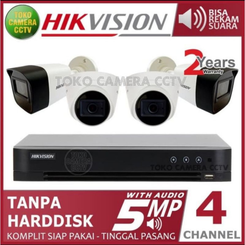 PAKET 4 CAMERA CCTV HIKVISION 5MP AUDIO SUARA NO HDD