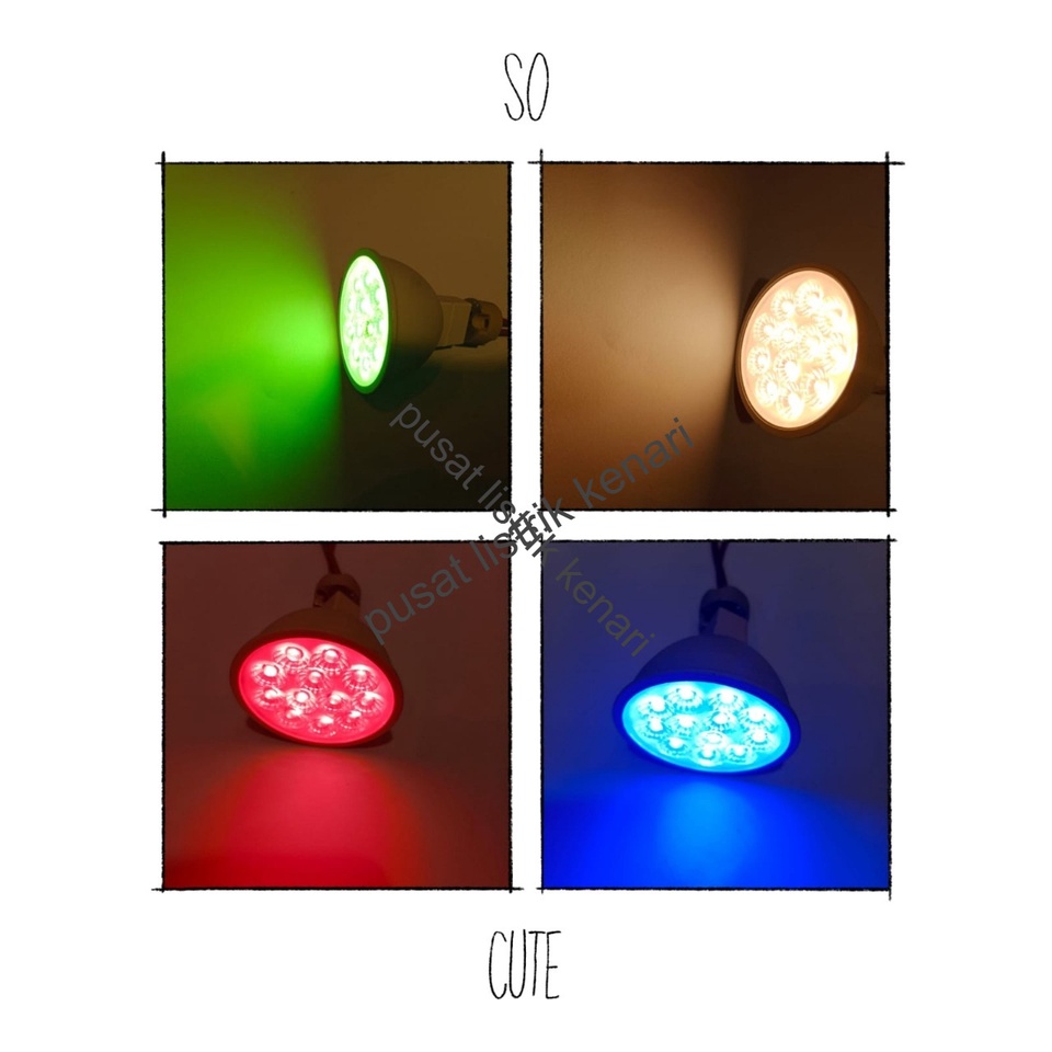 led spotlight mr16 7 Watt 12 mata 220V tusuk biru /hijau /merah/kuning