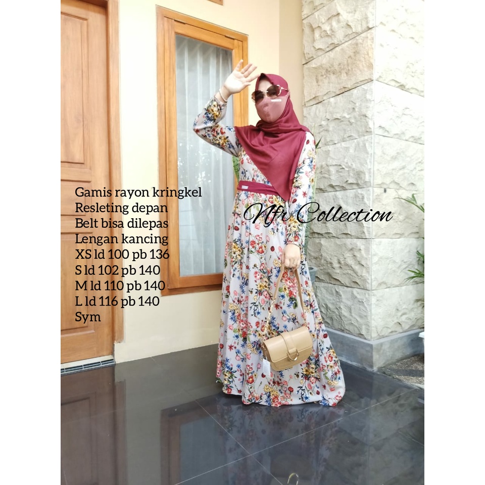 gamis oka oke rayon crinkle motif bunga free belt busui ld 100 ld 102 ld 110 jumbo ld 116