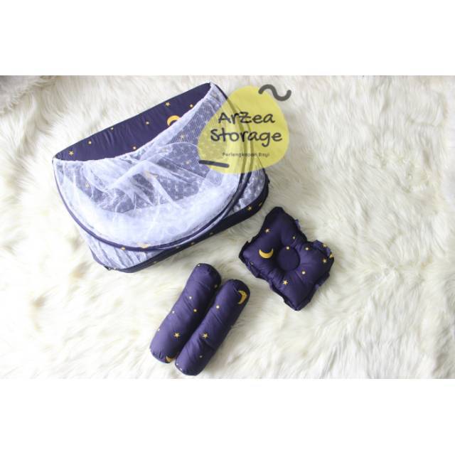 Kaaur bayi kelambi set bantal guling lilat bulan bintang navy