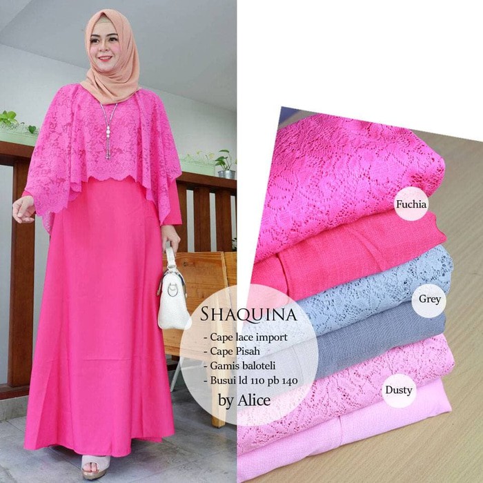 Long dress maxi wanita muslim brokat lace gaun pesta shaquina XL+