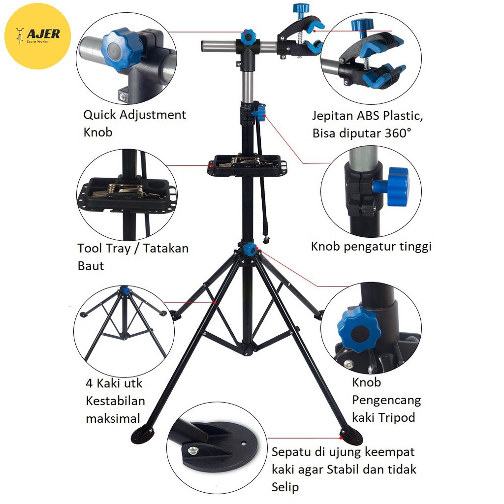 Bike Repair Stand Tripod gantung jepit frame seatpost service sepeda