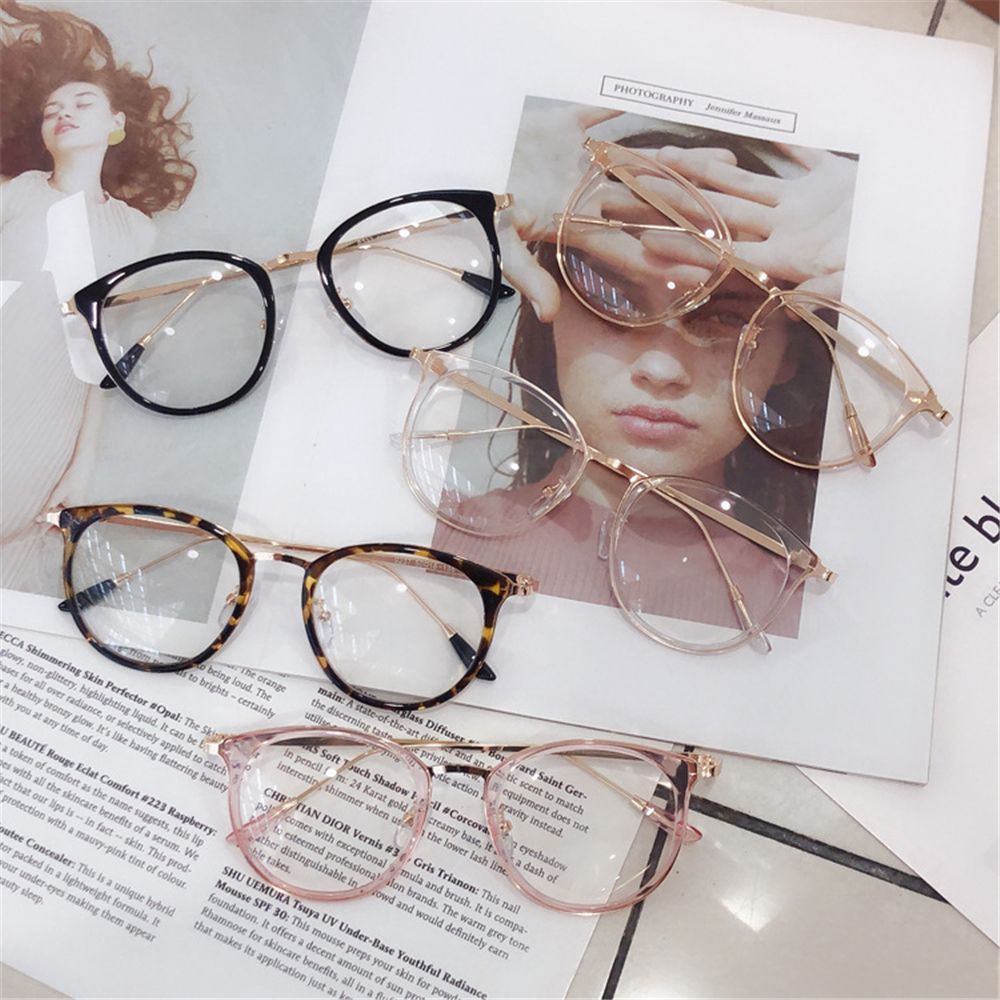 ROW Unisex Flat Mirror Eyewear Ultralight Glasses Optical Spectacle Round Frame Transparent Fashion Leopard Eyeglasses/Multicolor