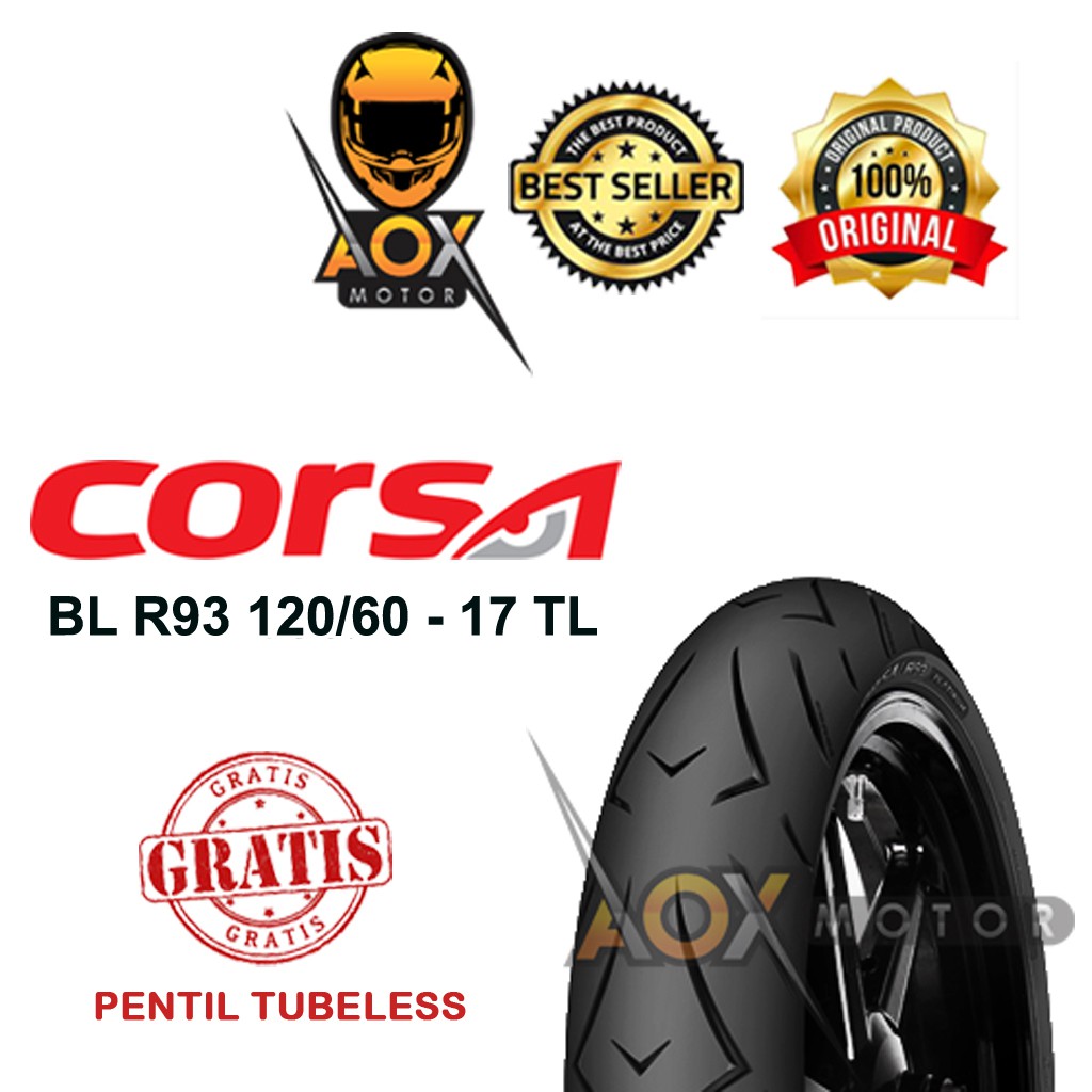 Ban luar motor sport 120/60-17 CORSA PLATINUM R93 tubeless, GRATIS pentil tubeless