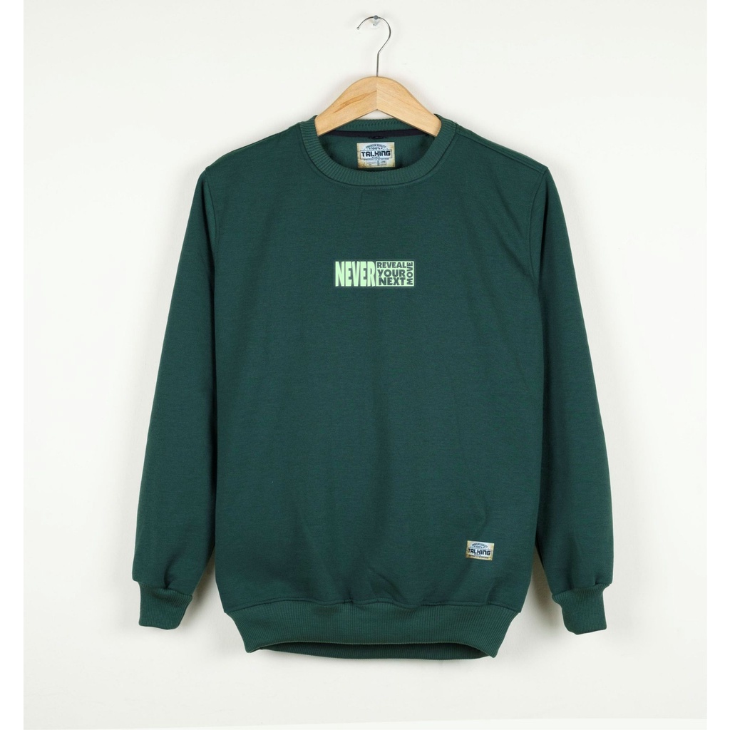 TALKING Sweater Pria Oversize Crewneck Pria Wanita Hijau Botol NEVER