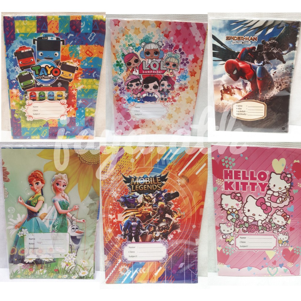 Sampul Buku Tulis Quarto 85gsm Motif Batik, Tsum-Tsum, Princess, Frozen,dll (Per Pack : 20 Pcs)