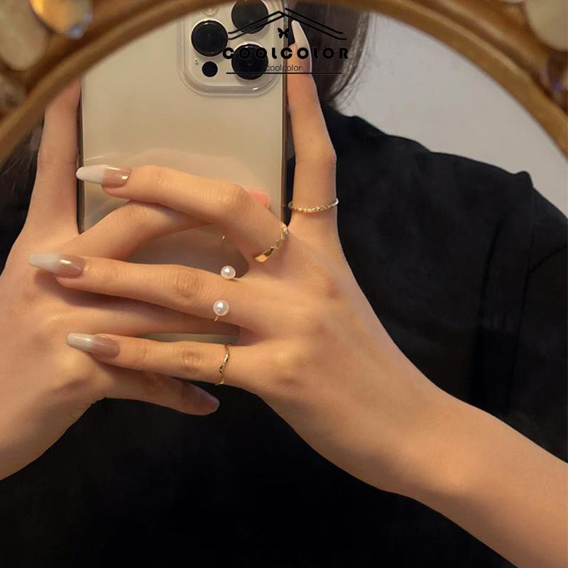 COD❤️4 Pcs/set Korea Cincin Emas Untuk Wanita Sederhana Mutiara Elegan Cincin Set Dapat Disesuaikan Terbuka Perhiasan Hadiah Fashion Aksesoris Murah