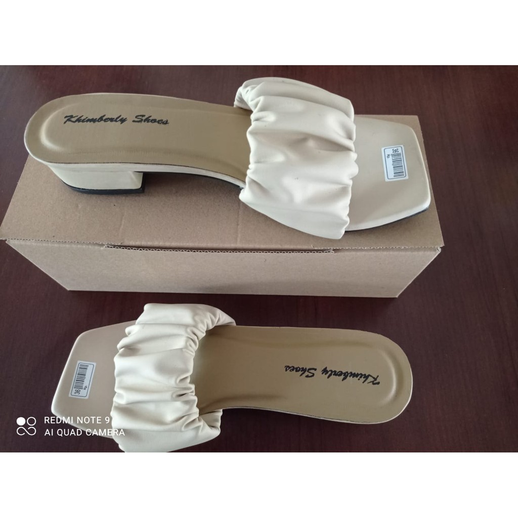 SANDAL WANITA HAK TAHU SLOP KERUT SANDAL FASHION 3CM-AL21