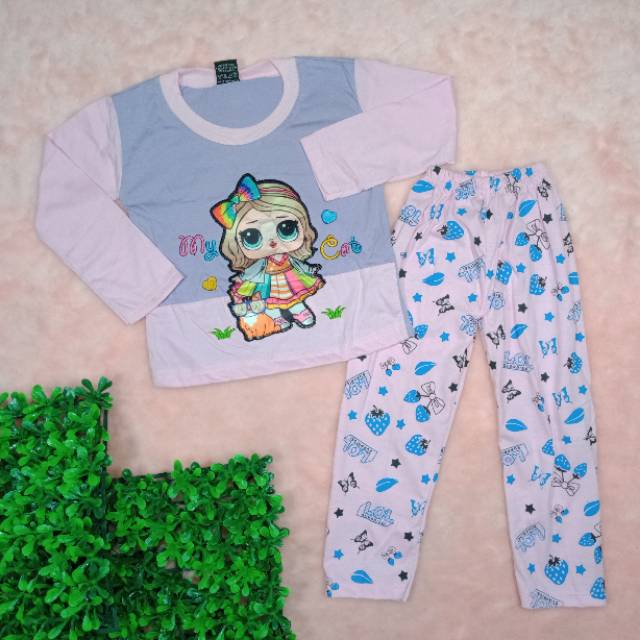 Ss#212 Setelan Anak Perempuan size 3-4tahun / Piyama Anak Cewek / Baju Lol / Baju nyala