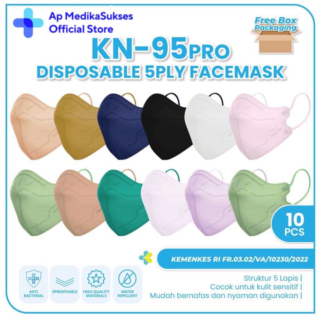 Med+ Masker KN95 Pro 5ply Tebal/High Quality/Warna-Warni Isi 10pcs