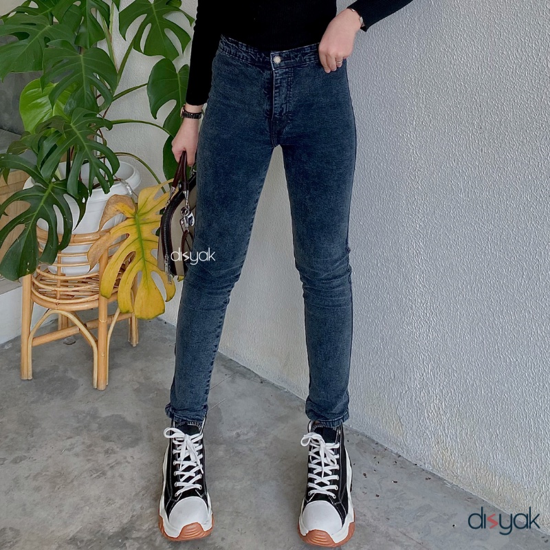 DISYAK - HIGHWAIST Black Acid Premium Soft Jeans Strecth 7008-9008