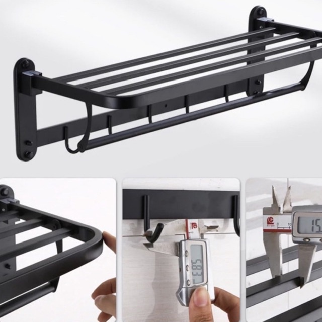 Rak Handuk Gantungan Stainless SS 304 Lipat Hitam 605 Towel Rack 66cm