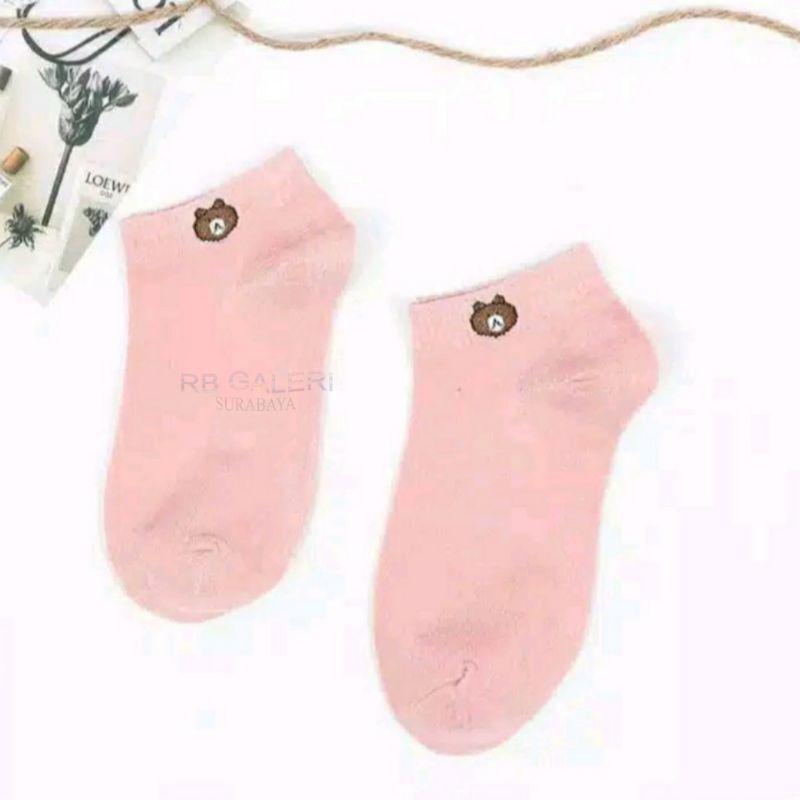 Kaos Kaki Fashion Unisex Motif Polos Beruang Fashion Wanita Pria KAOSKAKI ANKLE Sock BUNGA RB-BERUANG - PINK