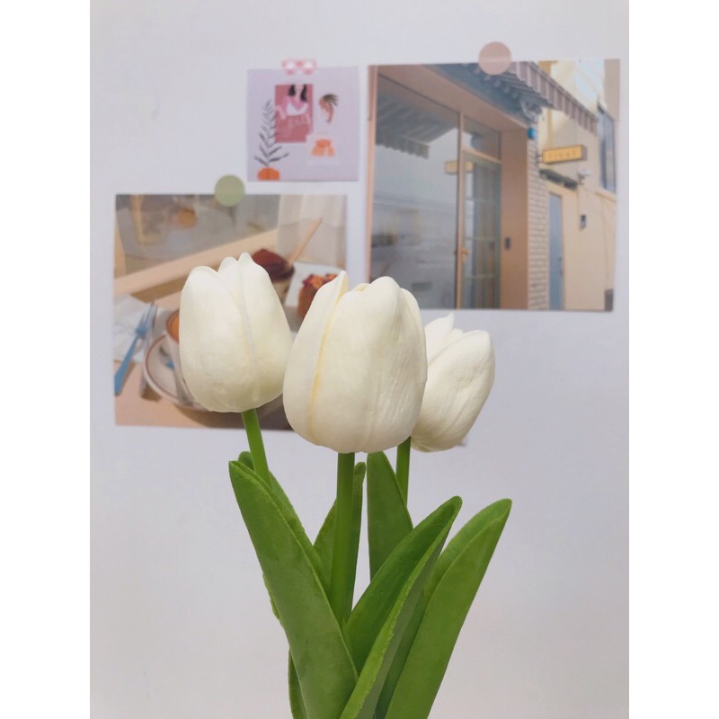 Bunga Tulip Latex Import Real Touch bunga Dekorasi Bunga Artificial Tulip Besar-Cream