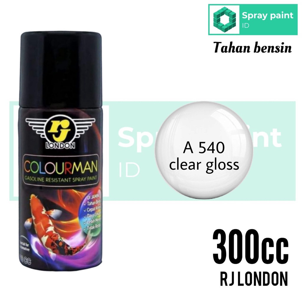 rj london colourman 300cc clear gloss mengkilap pernis vernis finishing tahan bensin cat semprot spr