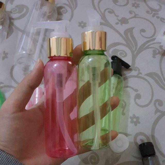 Botol 100 Ml Pet Plastik Pump Gold 1.2.3 (dikirim Dg Moncong Bening Bukan Putih)