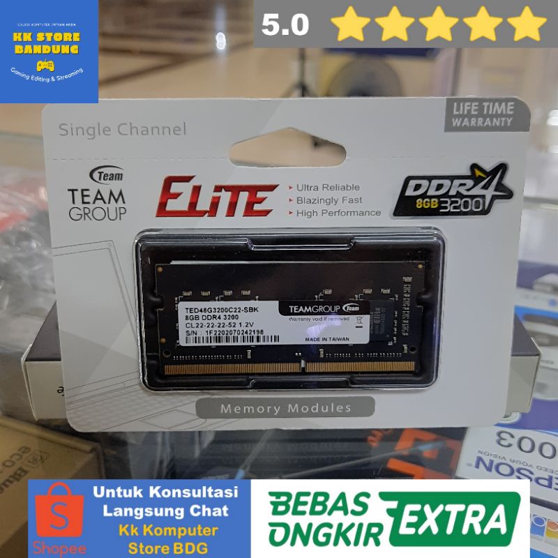 MEMORY RAM LAPTOP SODIMM 8GB DDR4 3200Mhz TEAM ELITE | RAM LAPTOP 8GB DDR4 3200MHZ