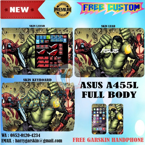Original Garskin Laptop Full Body Asus A455L Motif Hulk Free 1 Garskin HP