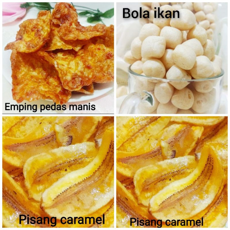 

Emping Aceh pedas manis 500g premium / pisang caramel garing / bola ikan tidak amis/ tidak keras