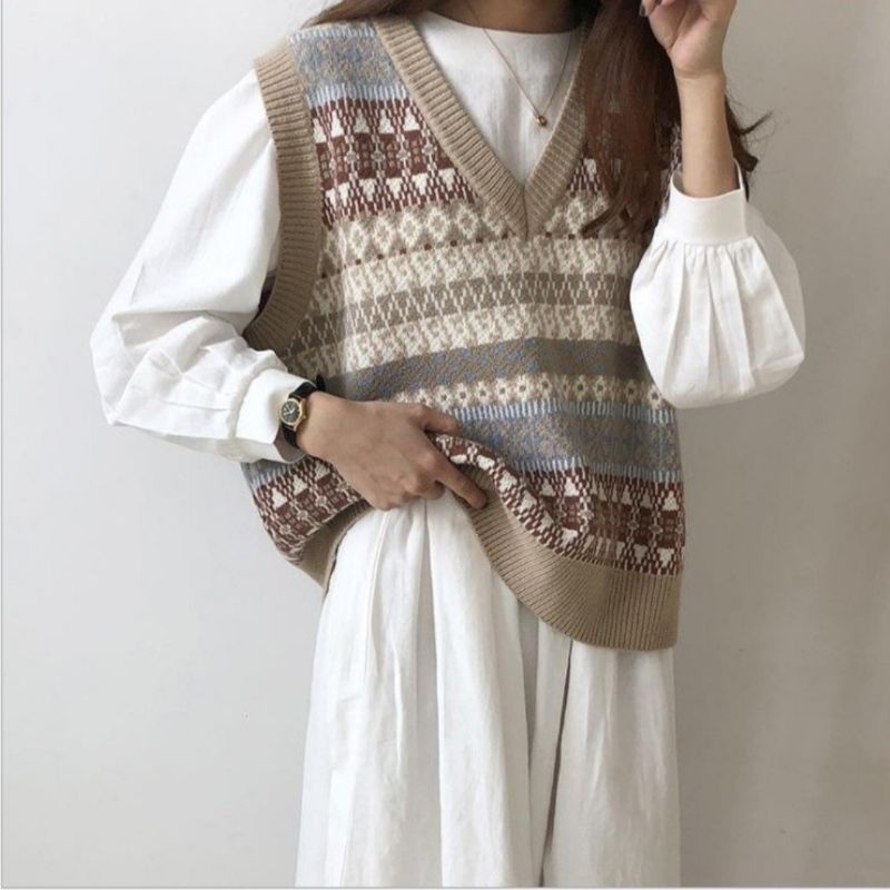 M FESYEN PINA KOREAN VEST OVERSIZE OUTER WANITA JUMBO VEST KOREAN STYLE ROMPI RAJUT WANITA KOREA OOT