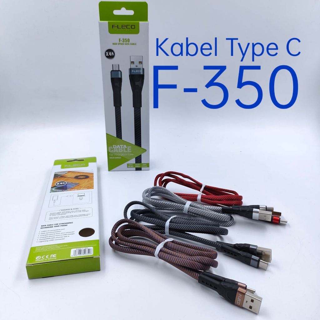 Kabel data fleco F350 MICRO IPHONE TYPE C kabel data charger tipe c fast charging 3,4A ♡ Fleco kode F-350