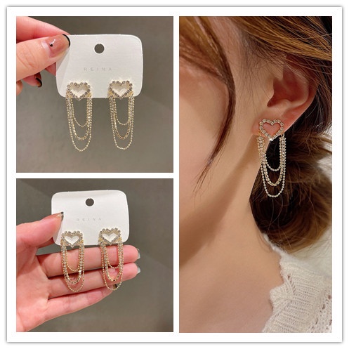 Anting Tusuk Gantung Desain Hati Hias Zircon Gaya Retroelegan Untuk Wanita