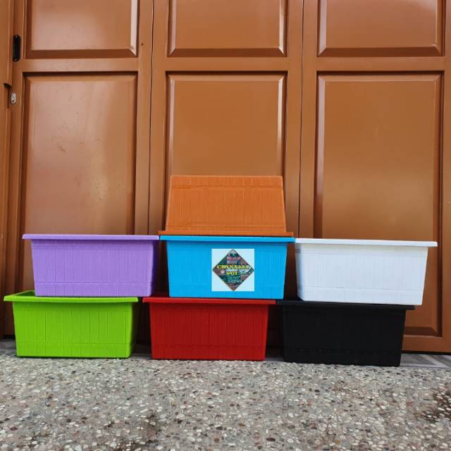 pot bunga tanaman panjang motif gentong kayu warna warni 50cm