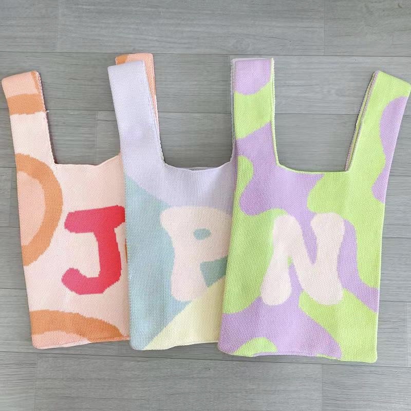 TAS WANITA 3148 - Tas BUFFOLLOW Vacay Tote Bag Alphabet Edition - Tas BUFOLLOW BUFFOLOW BAG VIRAL THAILAND - BENE Korean Knitted Checkered Tote Bag / Tas Rajut Korea - E1