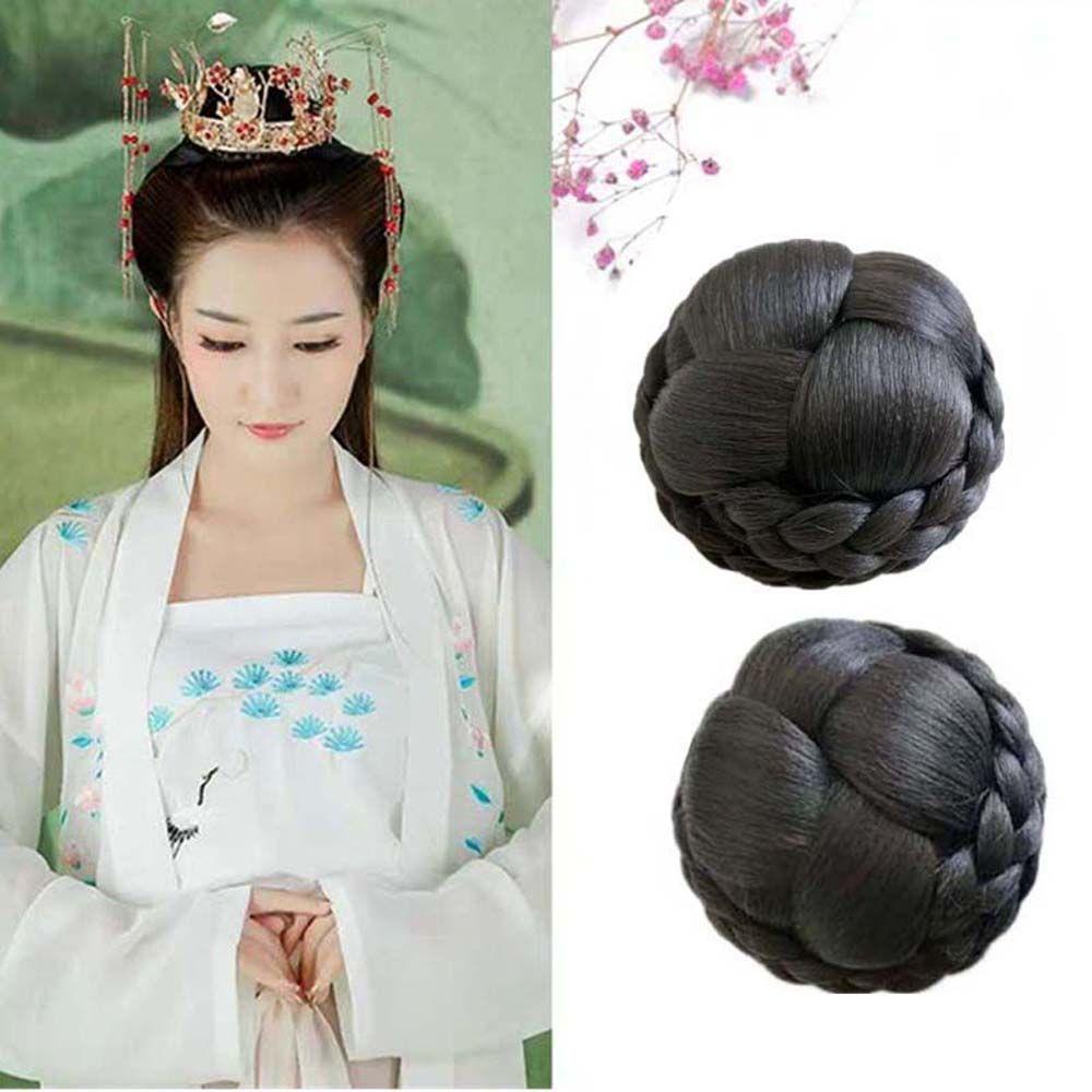 Nickolas1 Braided Hair Bun Wedding Party Rambut Palsu Scrunchies Chignon Wig Rambut Potongan Bungkus