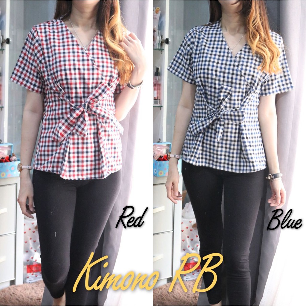 BC Kimono RB - Blouse Samantha / Motif Kotak / Kimono Samantha / Kimono Murah / Plain Blouse