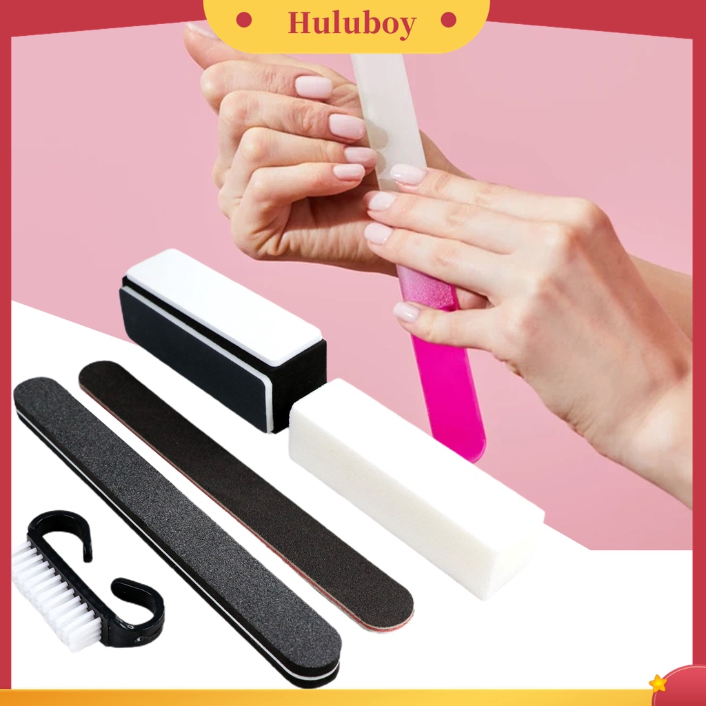 Huluboy Huluboy♡ 1 Set File Kikir Kuku Multifungsi Anti Abrasion Dengan Brush Buffing Sanding Blocks Untuk Manicure Pedicure