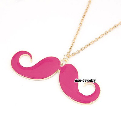 LRC Kalung Puritan Plum Red Cute Moustache Pendant Alloy Chains