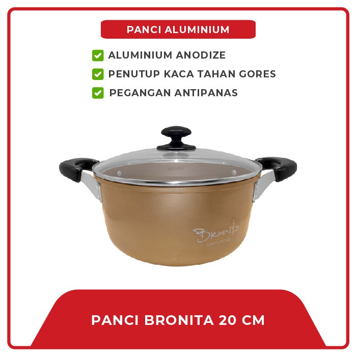 PANCI BRONITA 20 CM TUTUP KACA MASPION JAWA ALUMUNIUM