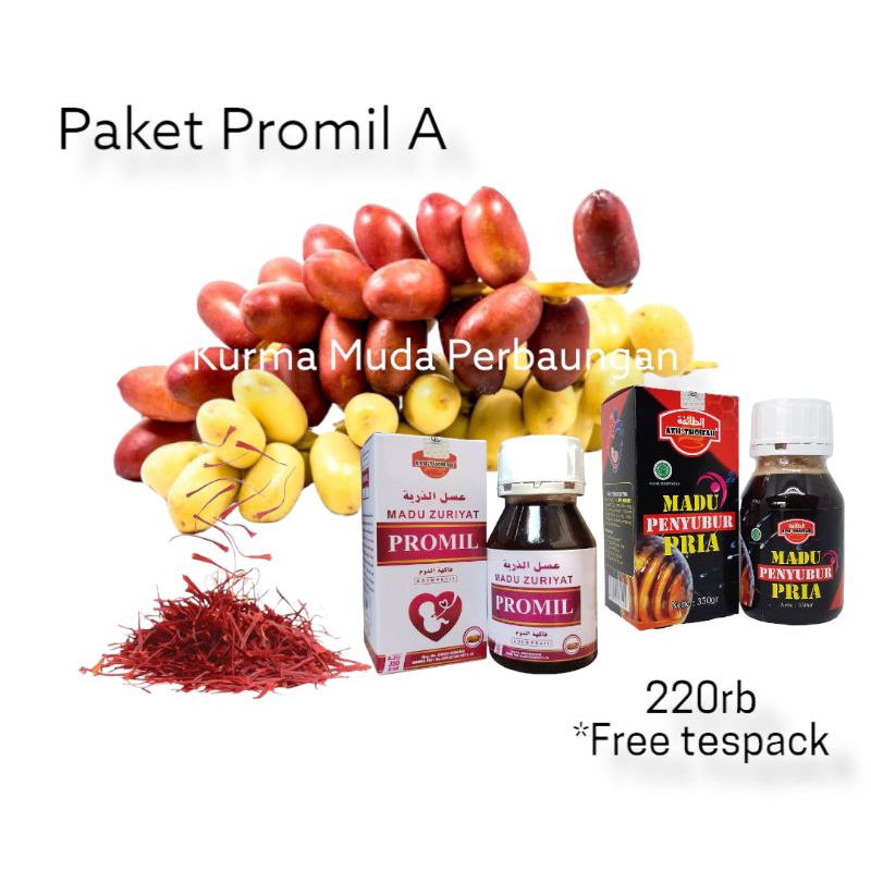 

paket Promil A (kurma muda 500gr + madu zuriat promil + madu penyubur pria + 0,1gr saffron) free tespack