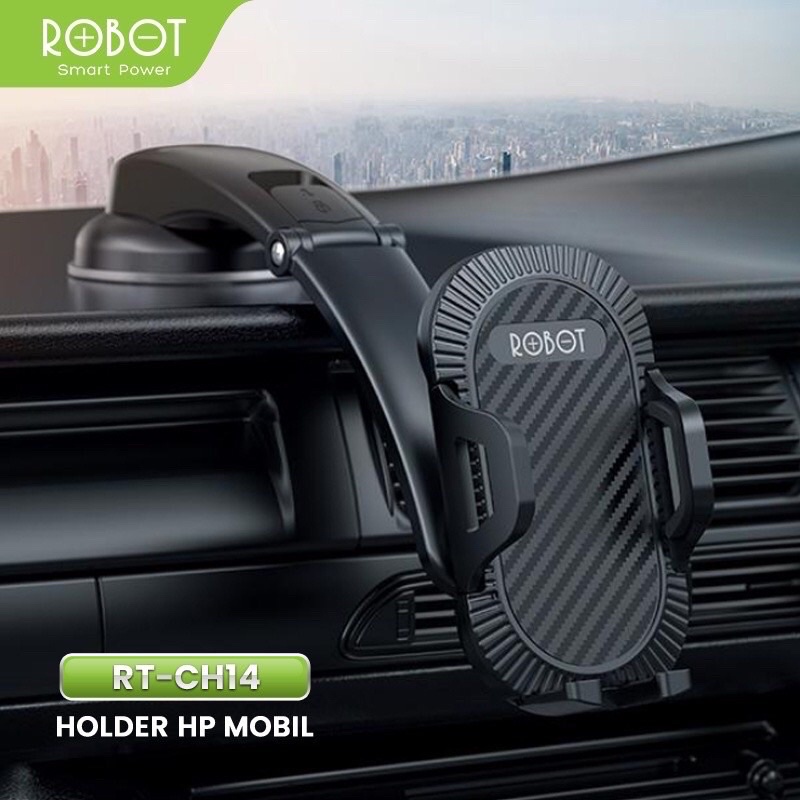 NEW ROBOT RT-CH14 Car Holder Mobil Universal Dashboard Suction Cup Automatic Lock Black Garansi Original Resmi