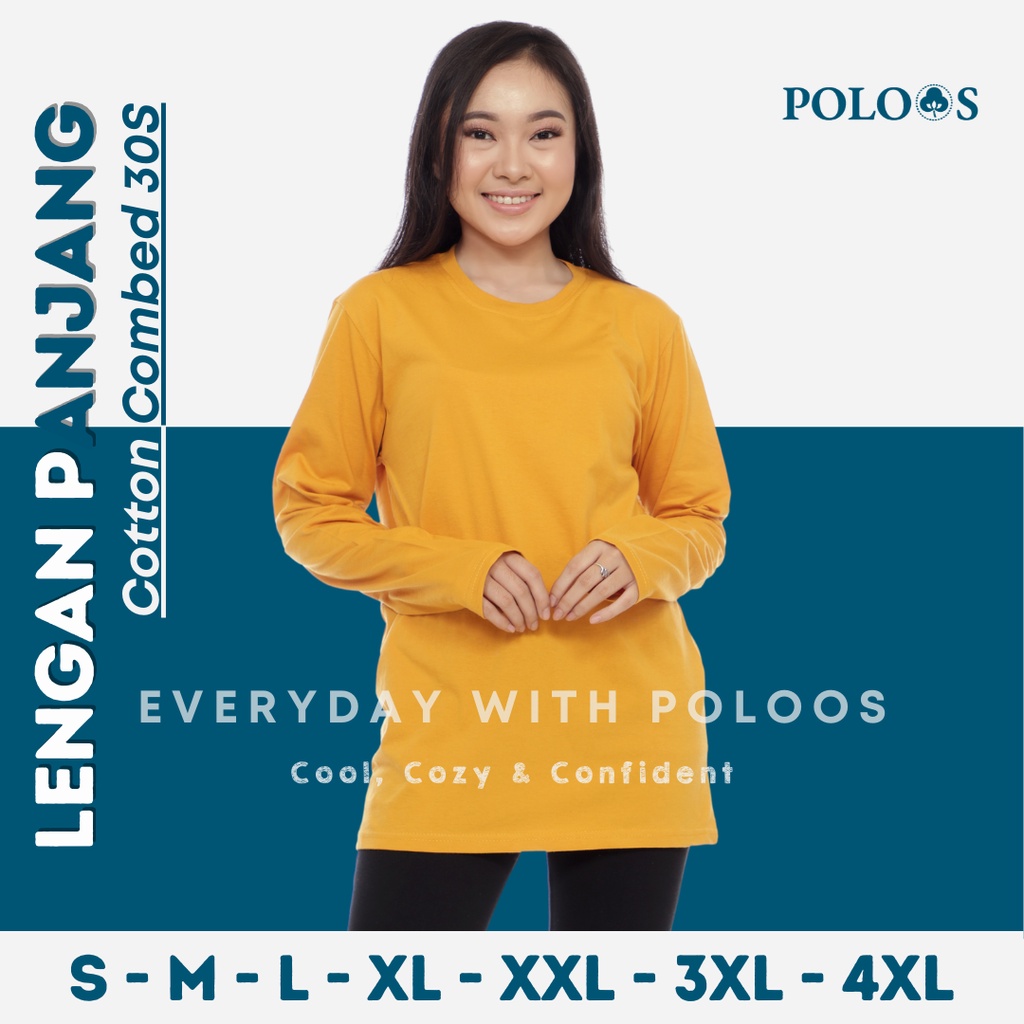 Baju Kaos Polos Wanita Lengan Panjang Basic Reguler Kuning Mustard