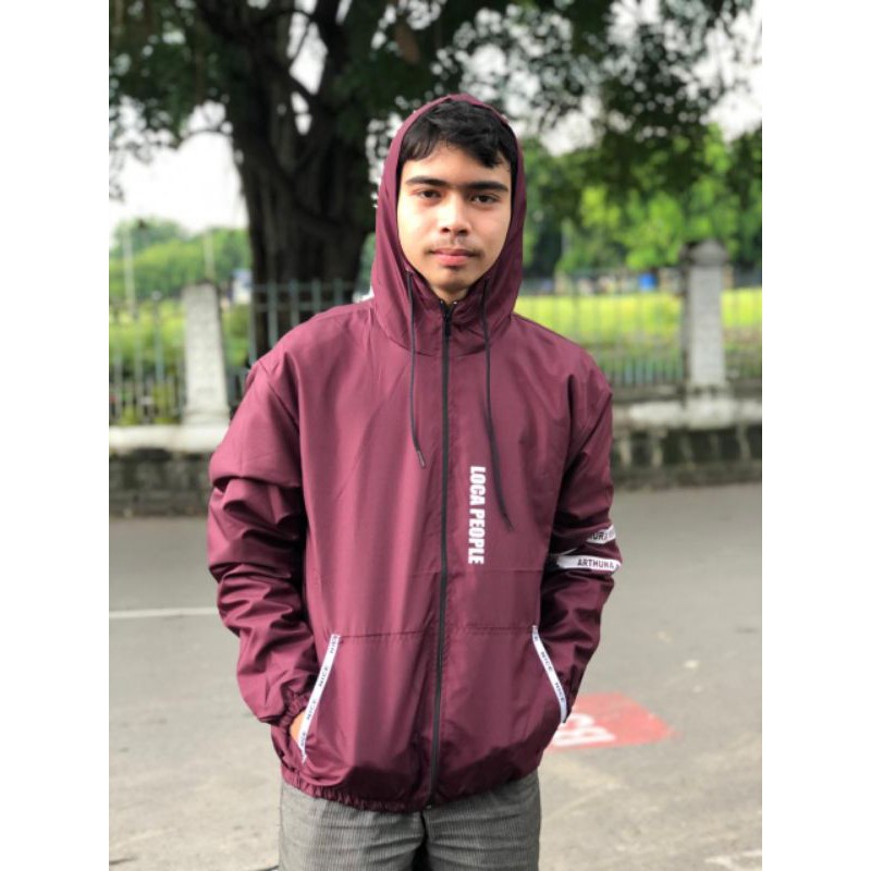 loca people jaket//jaket parasut pria dan wanita // ( double puring )-LOCA Maroon