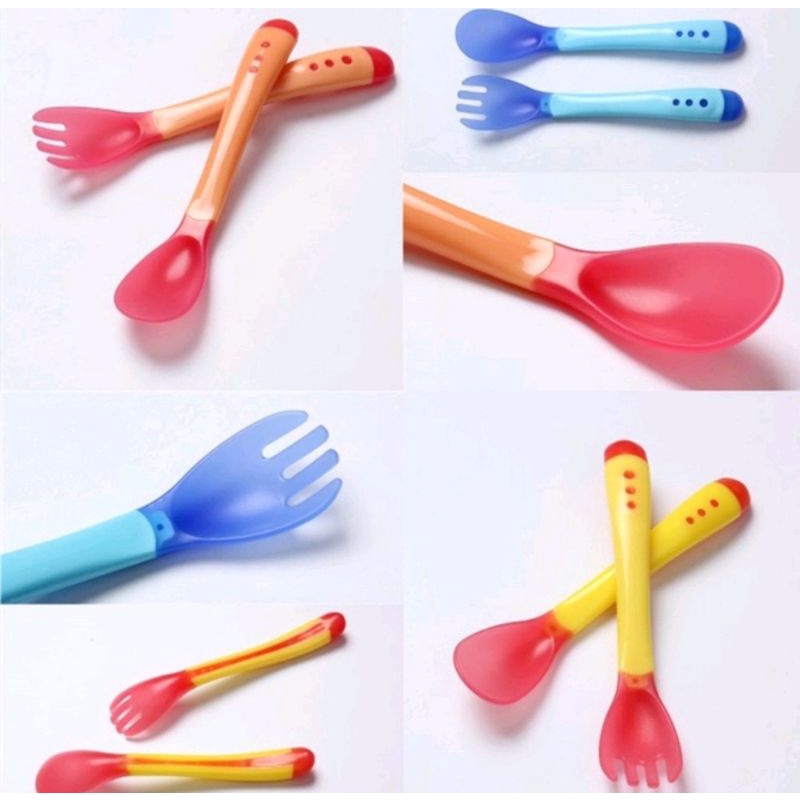 SENDOK MAKAN BAYI SENSOR SUHU PANAS / SENDOK GARPU BAYI SILIKON / SENDOK MAKAN BAYI SILIKON / BABY SPOON SILICONE BPA FREE