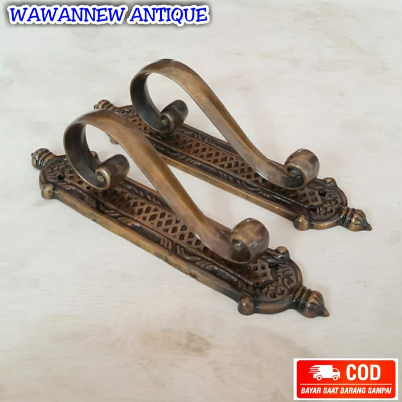 Handle Pintu / Gagang Pintu Rumah Pagar Kuningan Motif Cumi Ukir 29cm