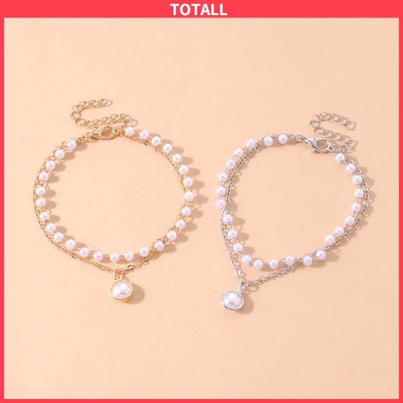 [✅READY STOCK] ❤️Fashion Korea Wanita Temperamen Manis Gelang Aksesoris Perhiasan Gelang Mutiara Ganda Sederhana Penjualan Panas Mode