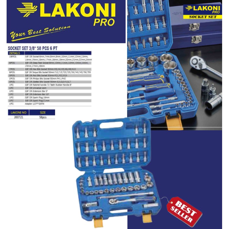 Kunci Sok / Socket Set 3/8&quot; 58pcs 6PT Lakoni Pro 200721