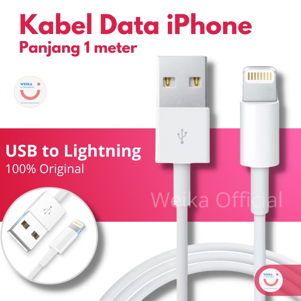 Kabel Data Tipe Lighting to USB (biasa) Panjang 1 Meter