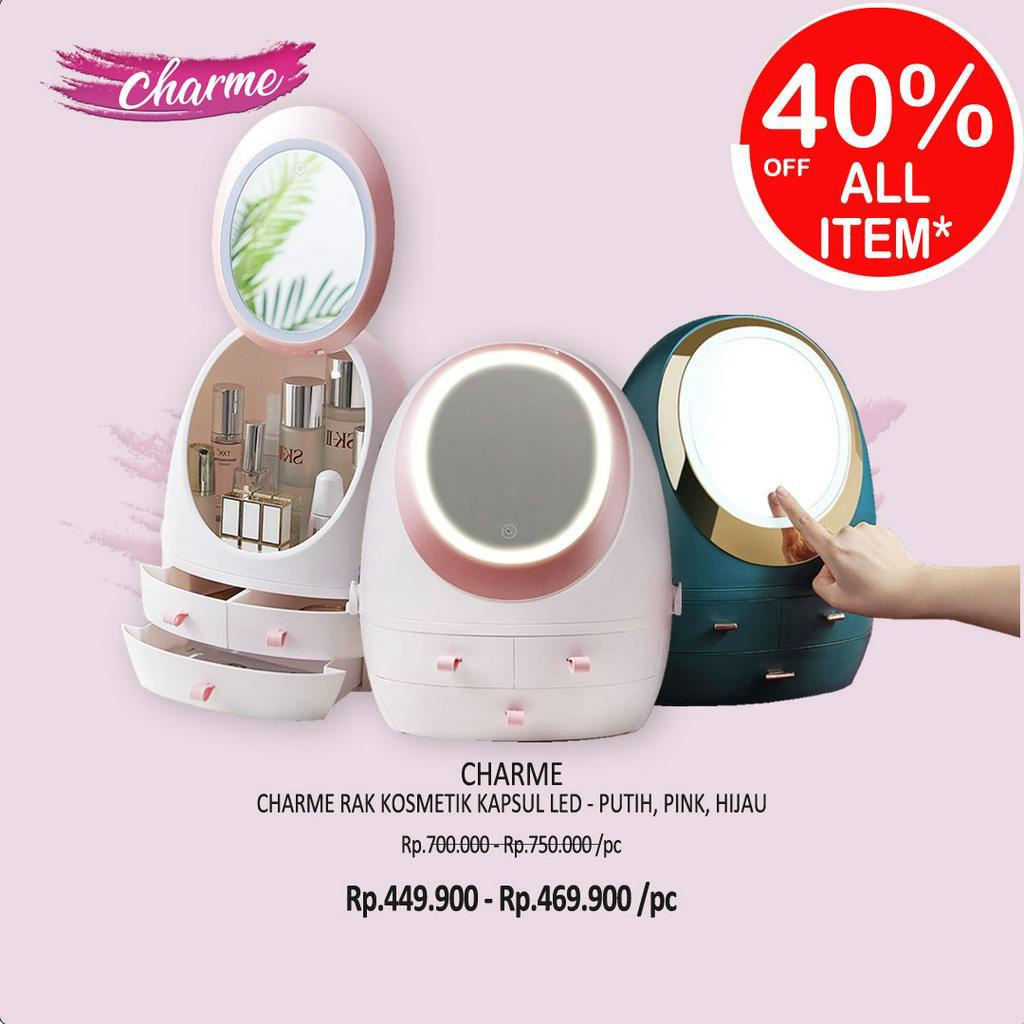 (READY &amp; ORI) Charme Rak Kosmetik Kapsul LED Putih / Pink / Hijau rak make up makeup dinding unik viral