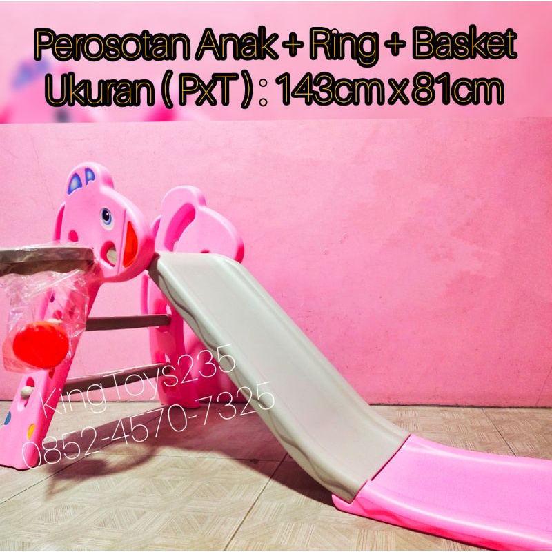 Luncuran Anak Perosotan Ring Bola Basket Seluncuran Slide Sliding Dino Besar Tinggi Slider Edukasi P