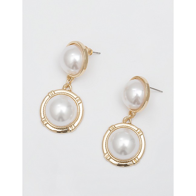 LRC Anting Tusuk Fashion Two Asian Gold Drop Shape 1518 Geometric Pearl Earrings F64088