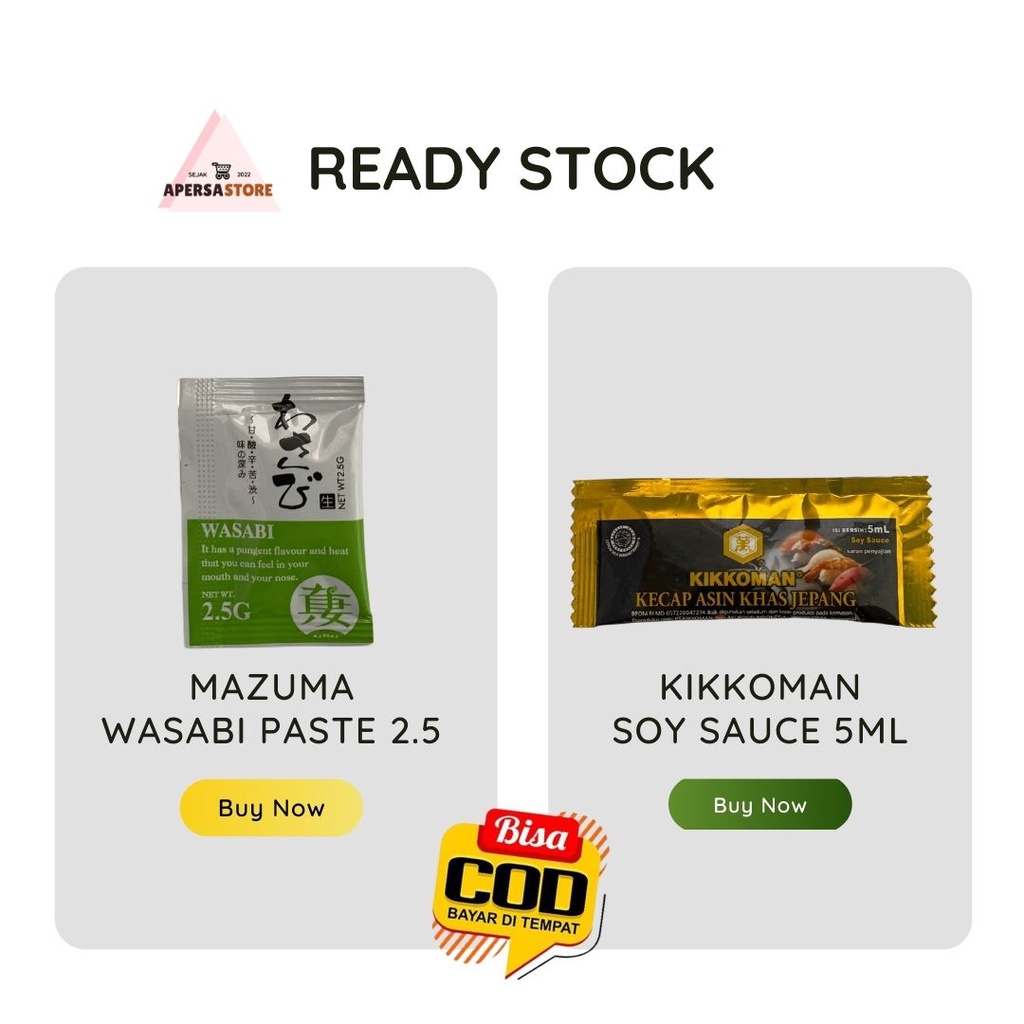 Kikkoman Soy Sauce Sachet 5 ml (Halal) - Mazuma Wasabi Sachet 2,5 gram (Halal)